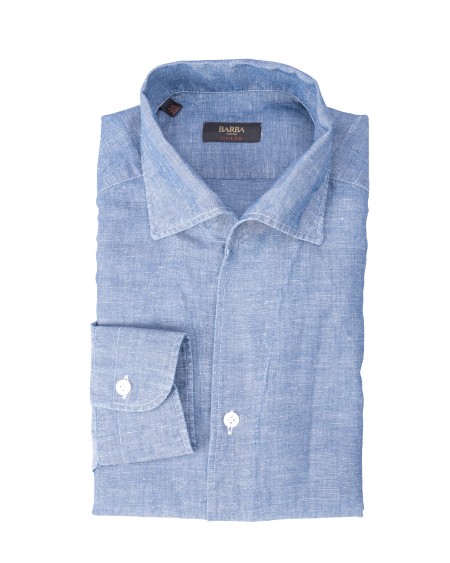 Shop BARBA  Camicia: Barba camicia in denim leggero.
Collo senza abbottonatura.
Maniche lunghe.
Abbottonatura centrale.
Composizione: 100% cotone.
Made in Italy.. 47252-01